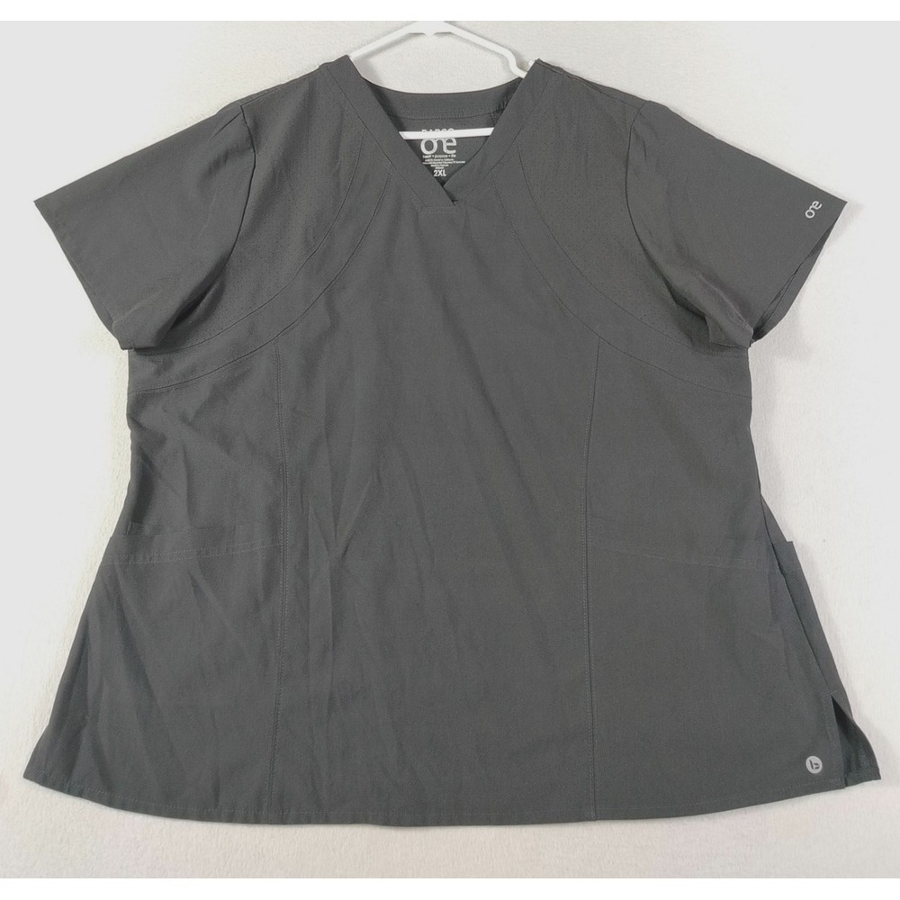 Barco One Scrub Top Womens 2XL Black V Neck Solid Pockets Uniform Medical Nurse